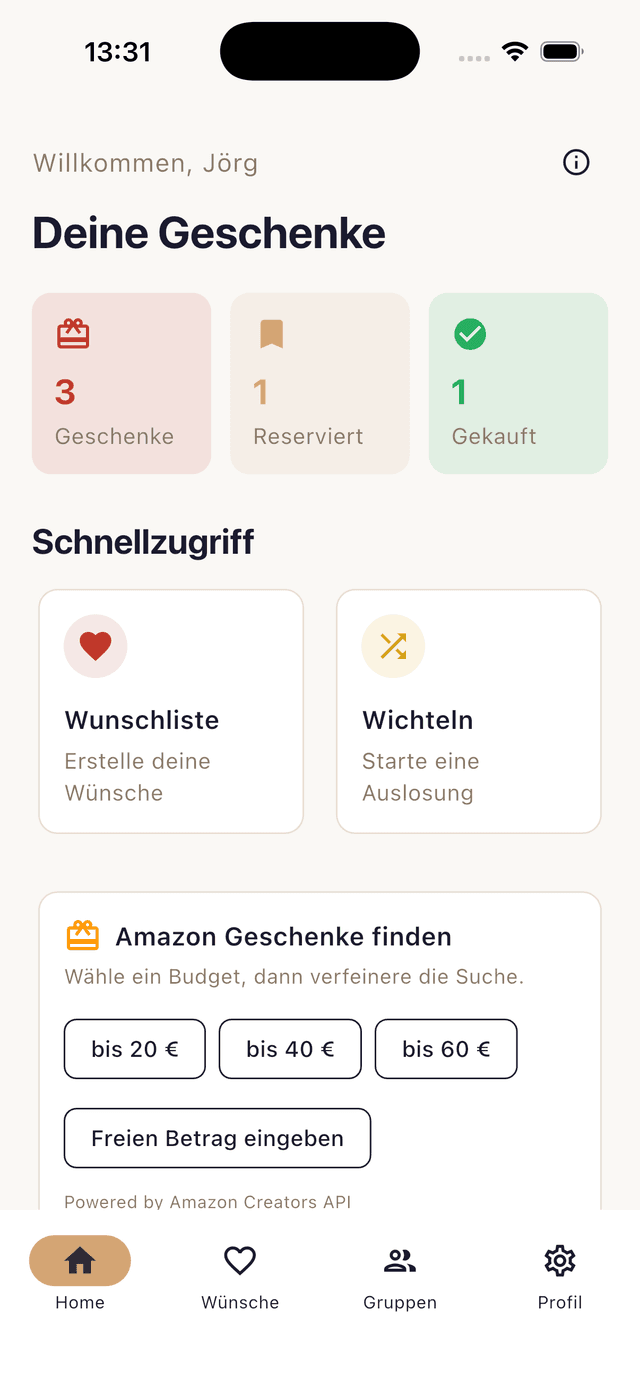 Wichtel App Startbildschirm